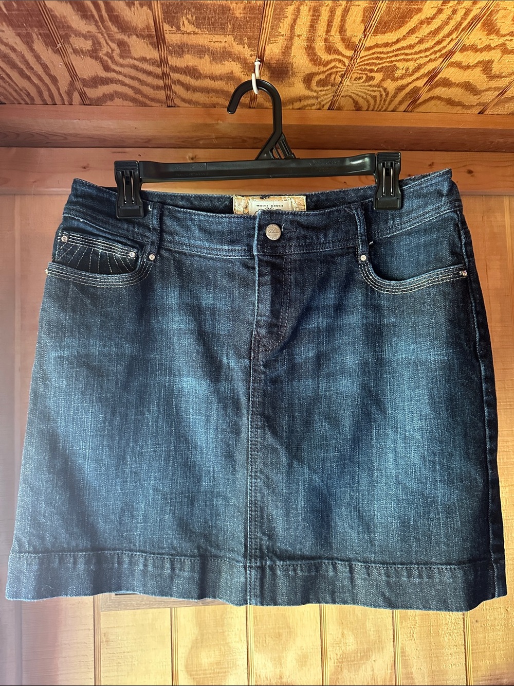 Size 6 White House Black Market Dark Blue Denim rhinestone Mini Skirt 8261.5